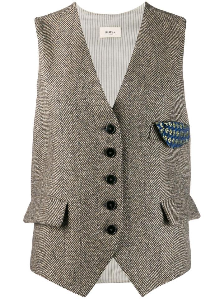 Barena Herringbone Button Waistcoat - Brown
