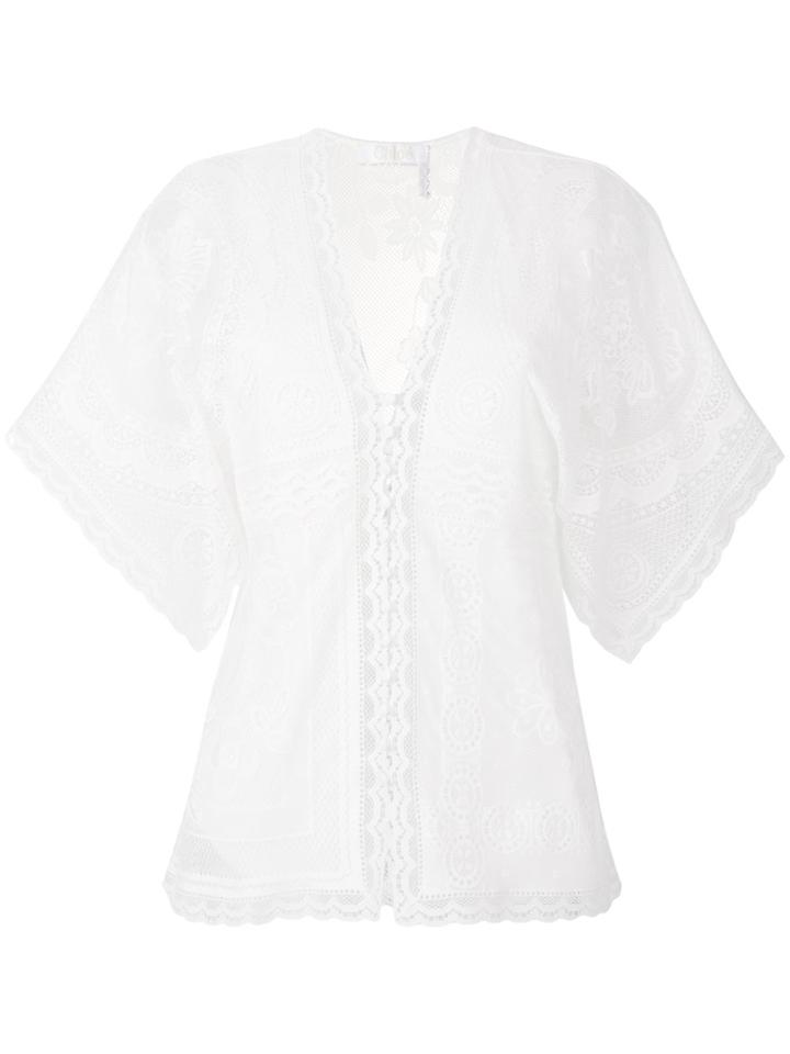 Chloé Crocheted V-neck Blouse - White