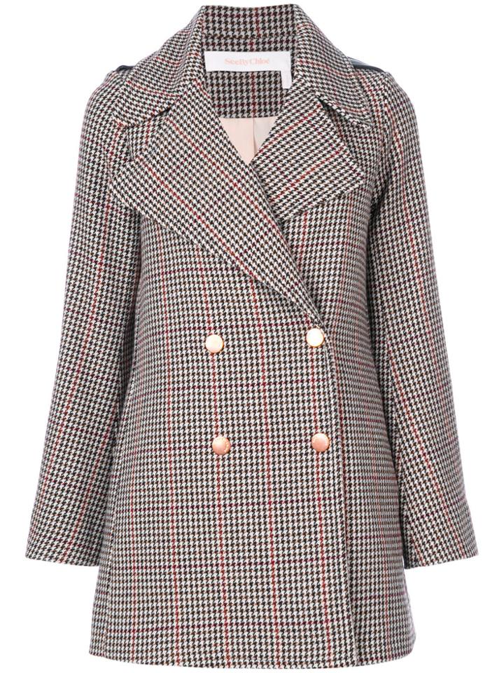 See By Chloé Houndstooth Pea Coat - Brown