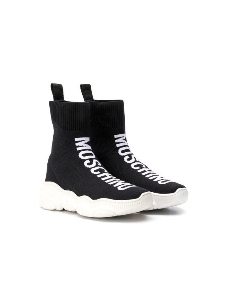 Moschino Kids Teen Intarsia Logo Hi-top Sneakers - Black