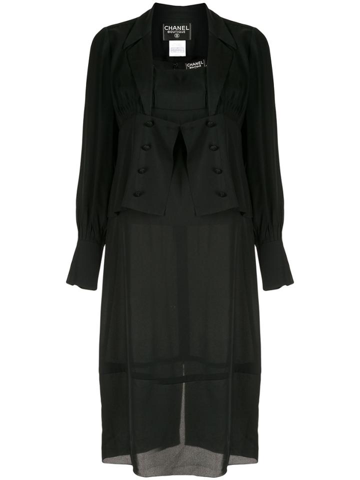 Chanel Pre-owned Double Breasted Jacket And Midi Dress - Black