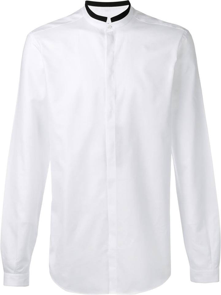 Dolce & Gabbana Contrast Mandarin Collar Shirt, Men's, Size: 39, White, Cotton/viscose