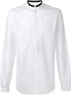 Dolce & Gabbana Contrast Mandarin Collar Shirt, Men's, Size: 39, White, Cotton/viscose