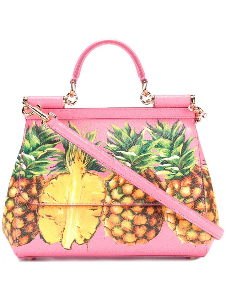 Dolce & Gabbana - Pineapple Print Handbag - Women - Leather - One Size, Women's, Pink/purple, Leather