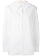 Sara Battaglia - Pleated Collar Shirt - Women - Cotton - 42, White, Cotton