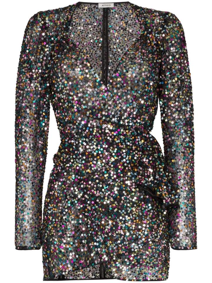 Attico Sequin Embellished Wrap Mini Dress - Multicolour