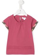 Burberry Kids Check And Pleat Detail T-shirt, Girl's, Size: 10 Yrs, Pink/purple