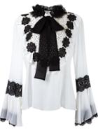 Martha Medeiros Floral Lace Appliqué Blouse, Women's, Size: 42, White, Silk/cotton