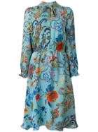 Etro Floral Print Flared Dress, Women's, Size: 42, Blue, Silk