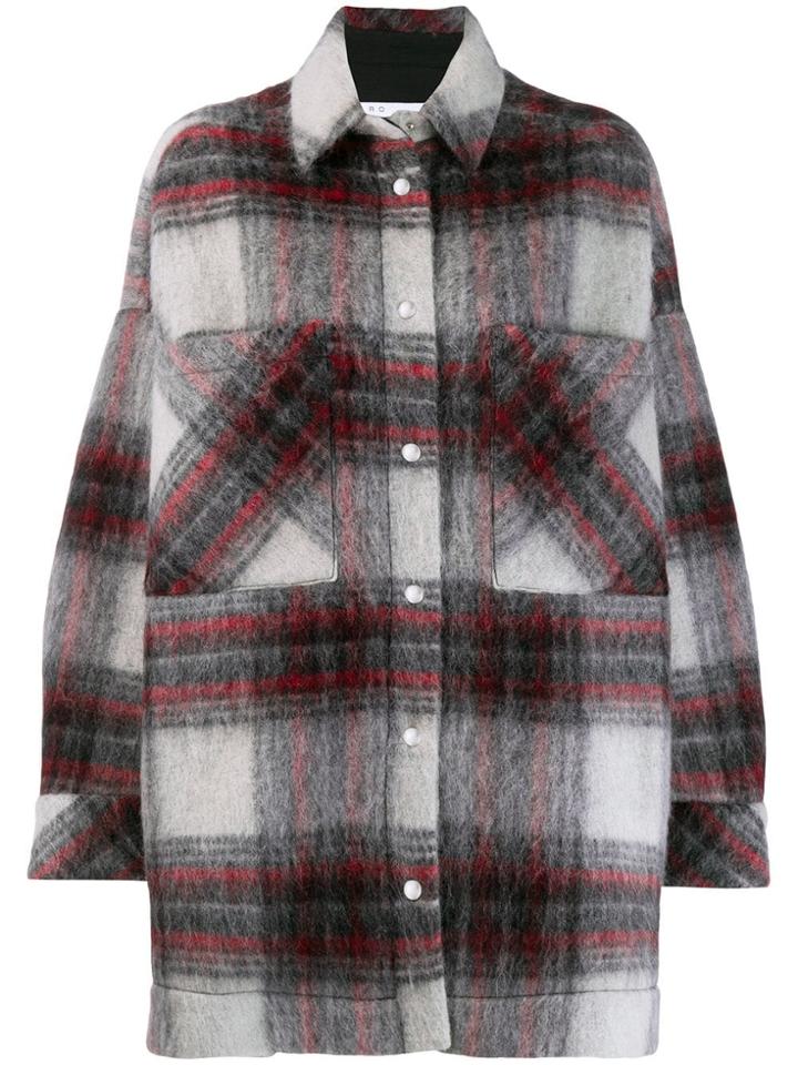 Iro Oversized Check Print Coat - Grey
