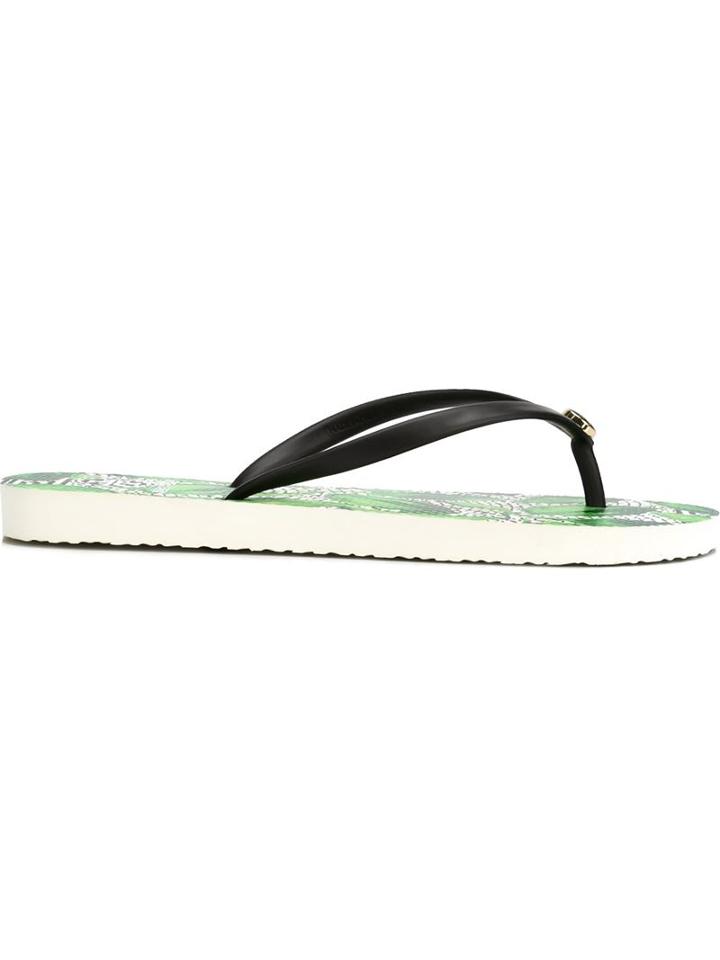 Tory Burch Leaf Print Flip Flops