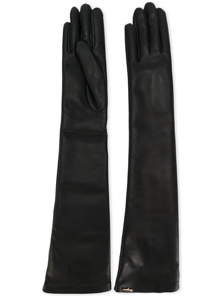 Salvatore Ferragamo Long Leather Gloves - Black