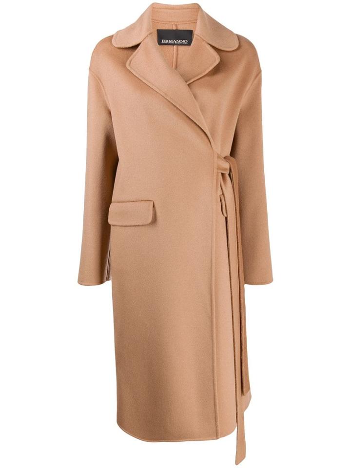 Ermanno Ermanno Wrap Front Coat - Brown
