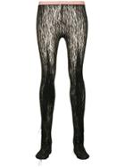 Gucci Fringed Floral Lace Tights - Black