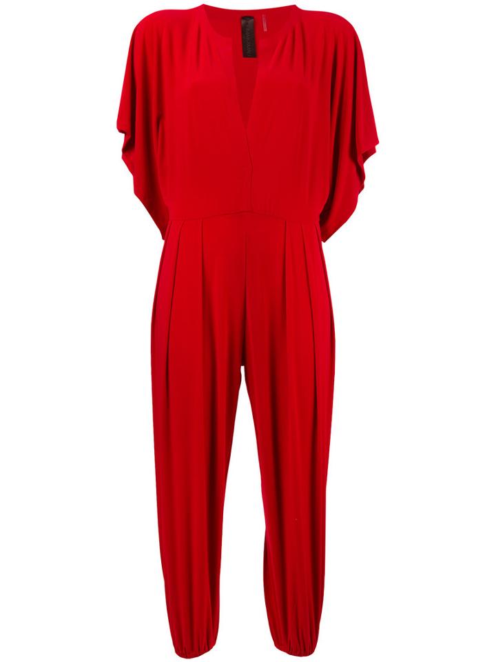 Norma Kamali Elasticated Cuffs Cropped Jumpsuit, Women's, Size: Small, Red, Polyester/spandex/elastane