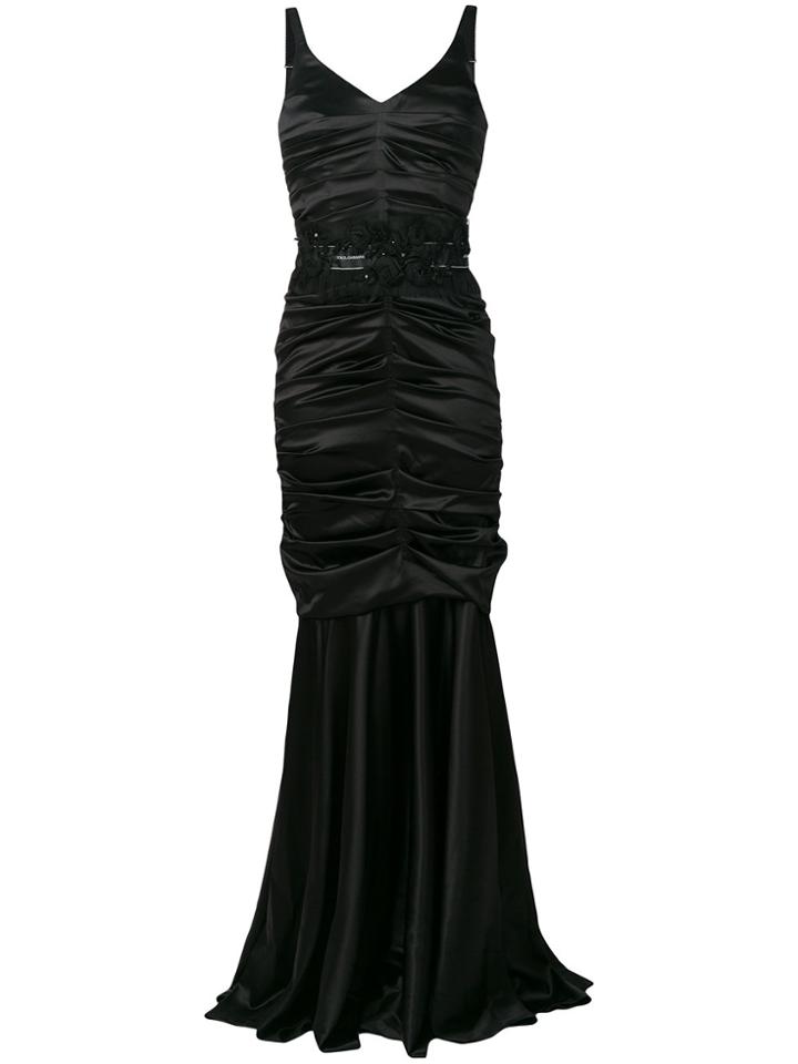 Dolce & Gabbana Ruched Satin Maxi Dress - Black