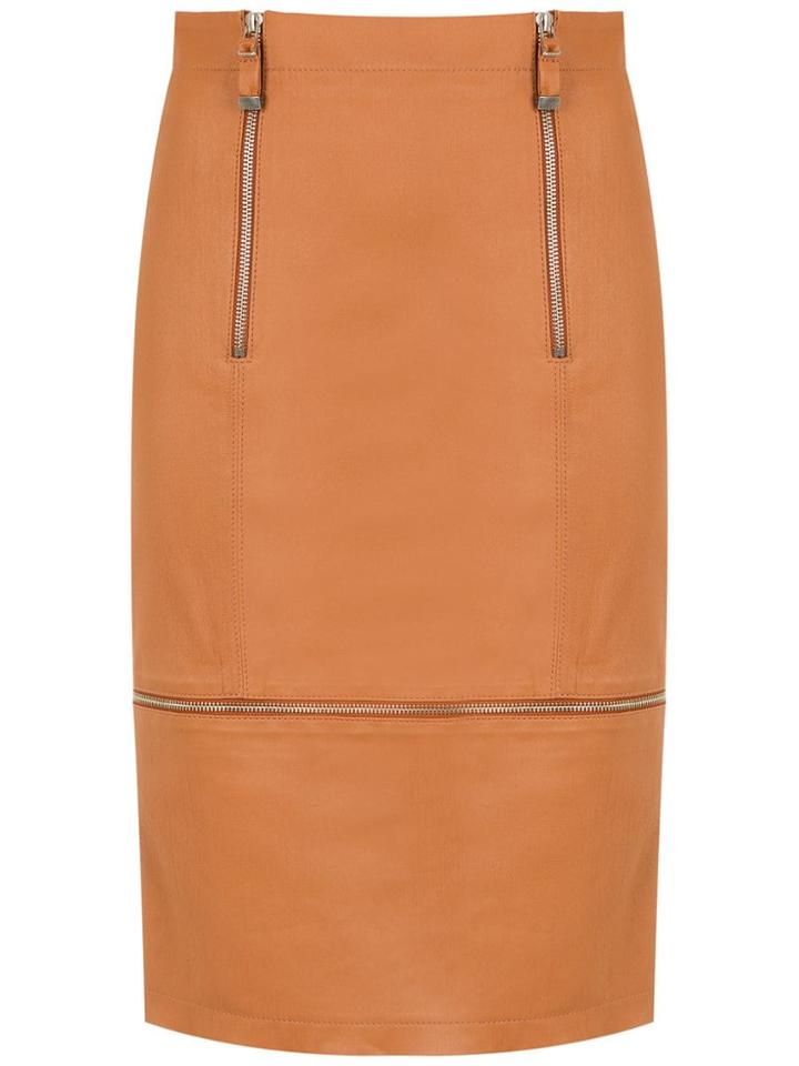 Tufi Duek Zipped Leather Skirt - Brown