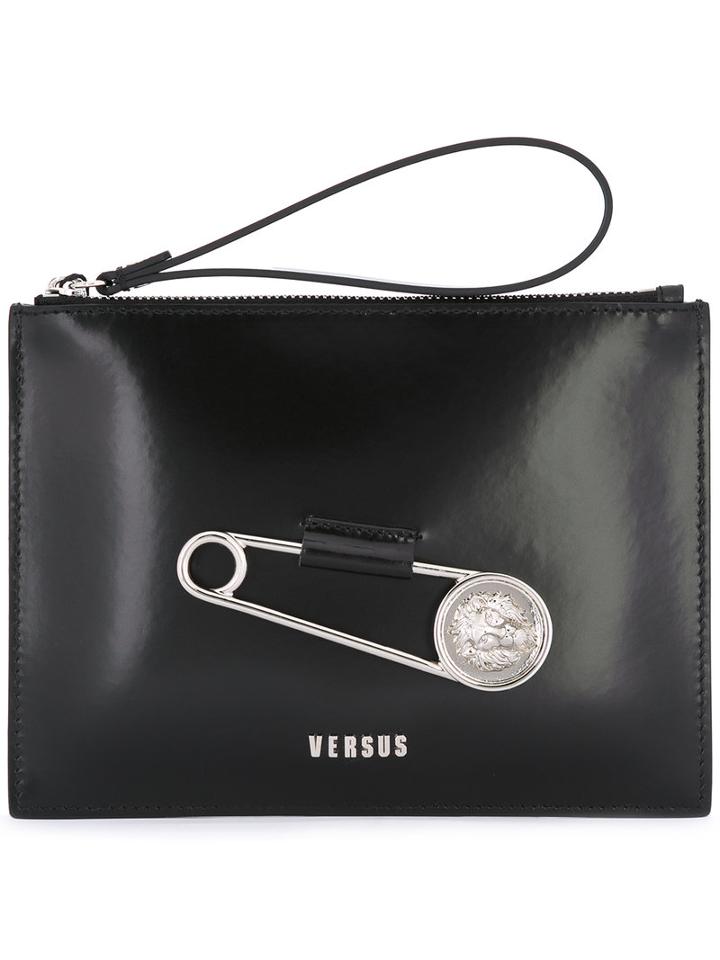 Versus - Safety Pin Clutch - Women - Cotton/calf Leather - One Size, Women's, Black, Cotton/calf Leather