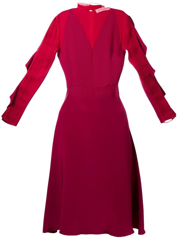 Gwen Salakaia Sheer Ruffled Sleeved Dress, Women's, Size: 0, Red, Silk