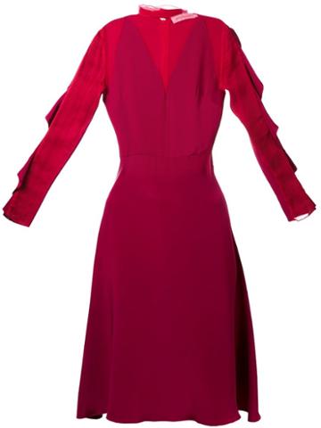 Gwen Salakaia Sheer Ruffled Sleeved Dress, Women's, Size: 0, Red, Silk
