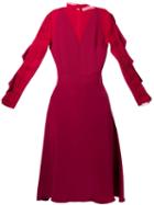 Gwen Salakaia Sheer Ruffled Sleeved Dress, Women's, Size: 0, Red, Silk