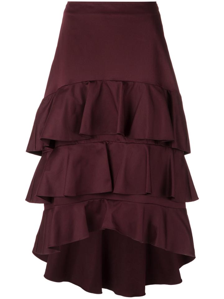Olympiah Ruffled Midi Skirt - Red
