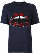 Markus Lupfer - Sequin Lip Rose Patch T-shirt - Women - Cotton - S, Blue, Cotton