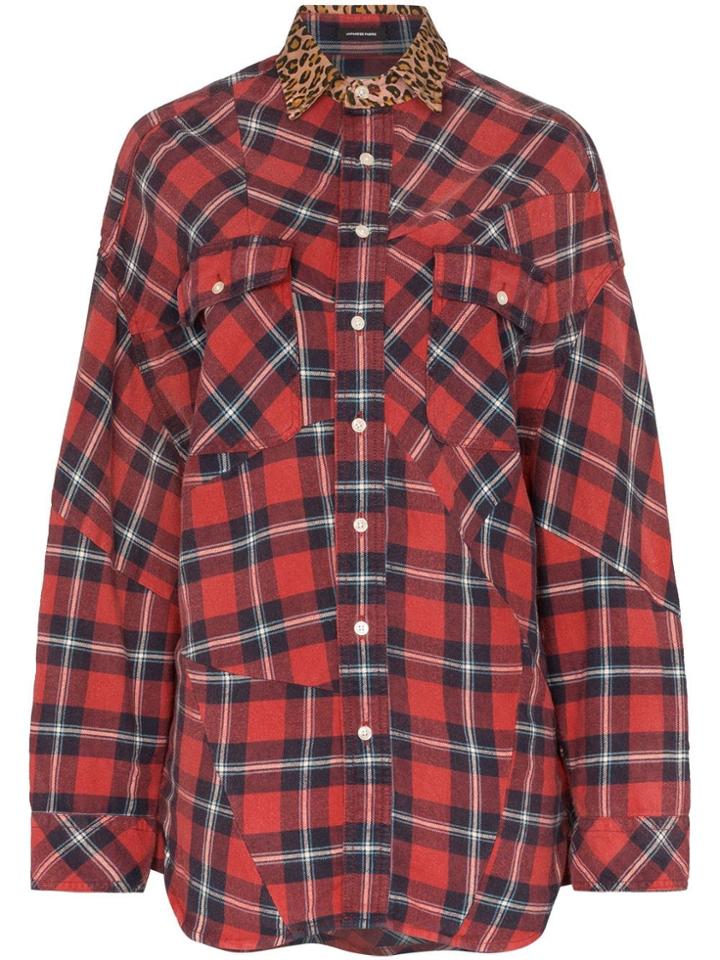 R13 Spliced Plaid Print Shirt - Red