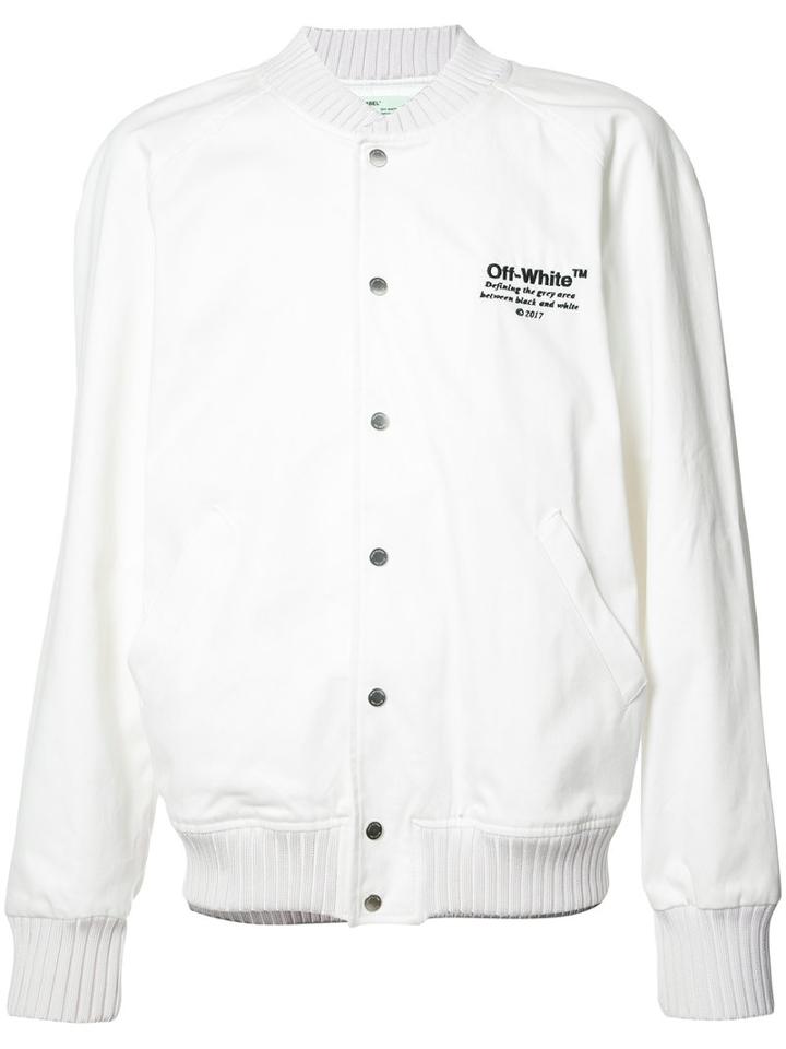Off-white Helvetica Varsity Jacket, Men's, Size: Medium, White, Cotton