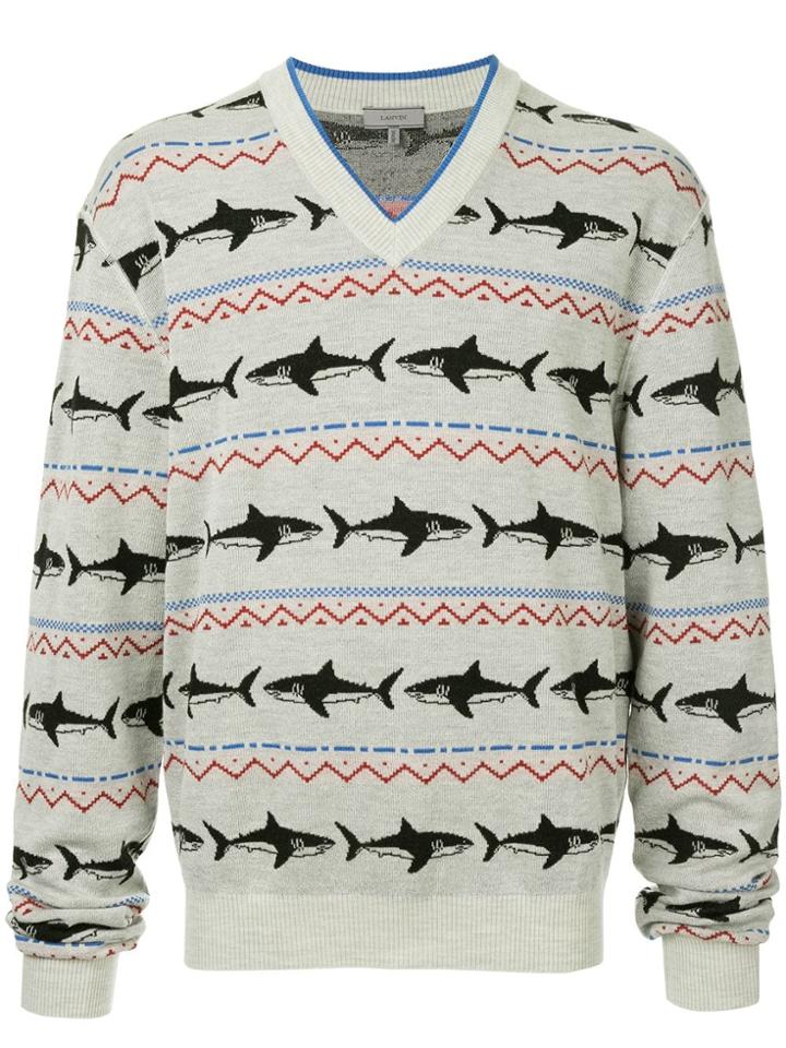 Lanvin Shark Intarsia Jumper - Green