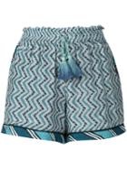 Talitha - Zigzag Print Ruched Shorts - Women - Silk/cotton - L, Blue, Silk/cotton