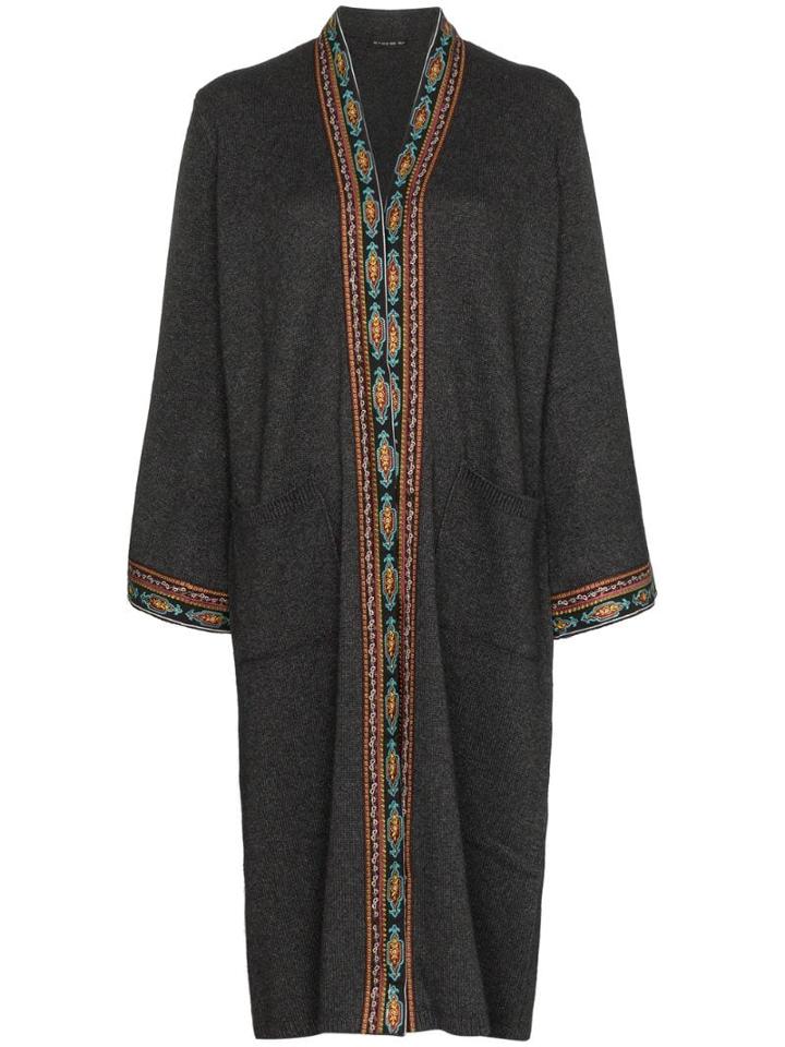 Etro Embroidered-trim Long Cardigan - Grey