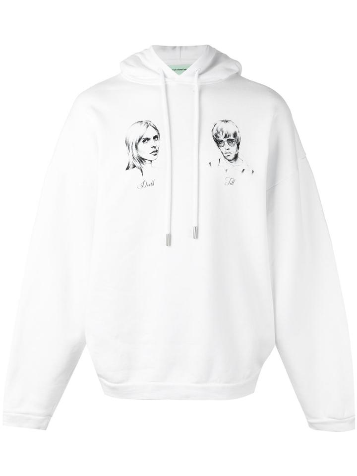 Off-white Faces Print Hoody, Men's, Size: Medium, White, Cotton