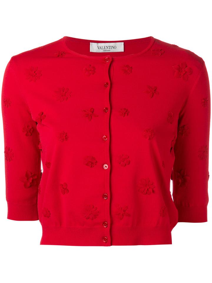 Valentino Floral Appliqué Cardigan, Women's, Size: Small, Red, Viscose/polyester/silk/spandex/elastane