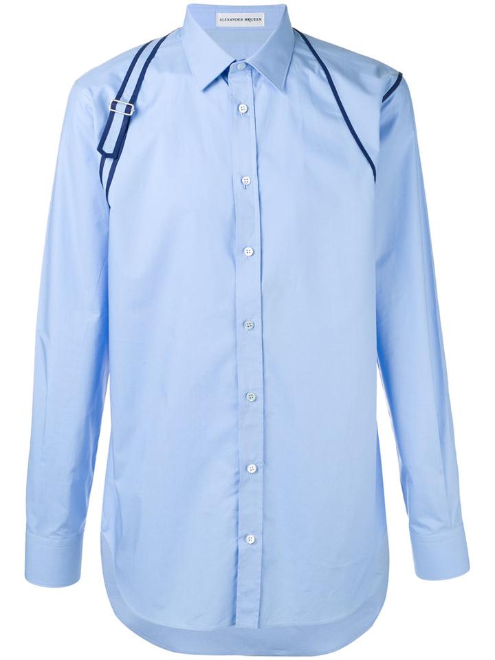 Alexander Mcqueen Shoulder Detail Shirt, Men's, Size: 16, Blue, Cotton