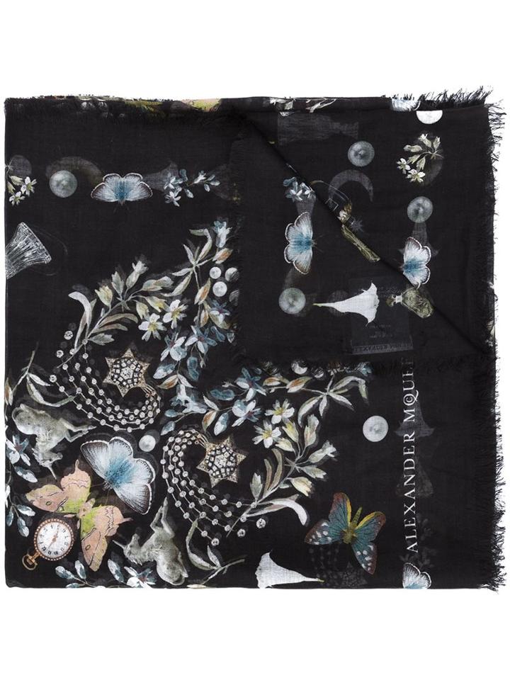 Alexander Mcqueen 'night Obsession' Scarf, Women's, Black, Modal/silk
