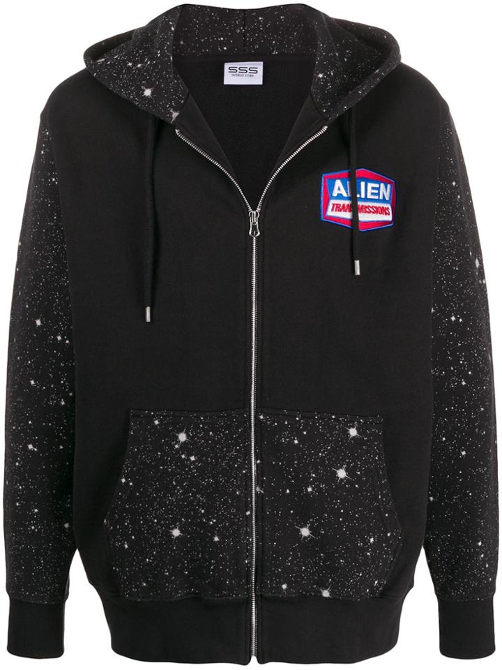 Sss World Corp Alien Embroidered Zipped Hoodie - Black