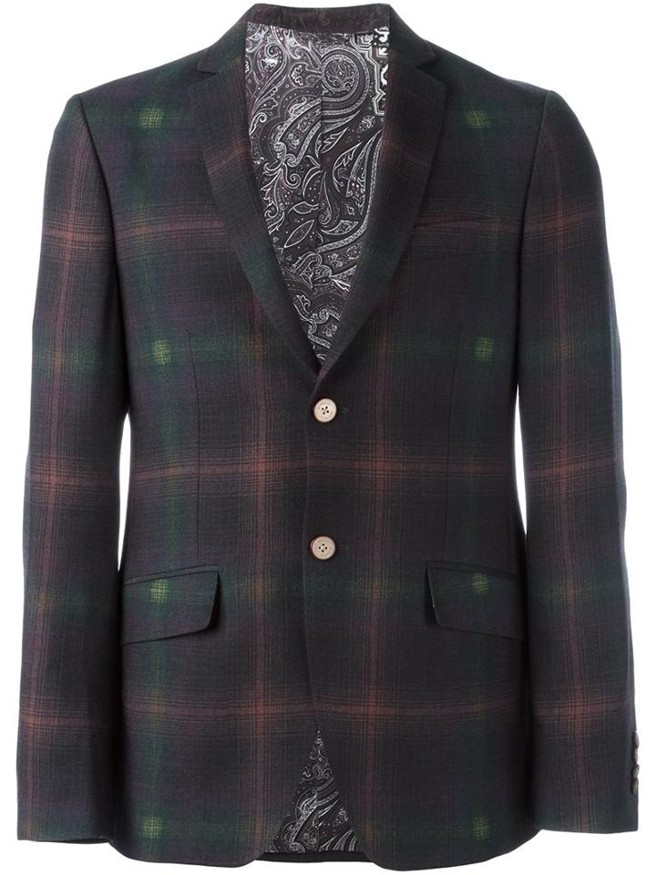 Etro Plaid Two Button Blazer, Men's, Size: 50, Blue,