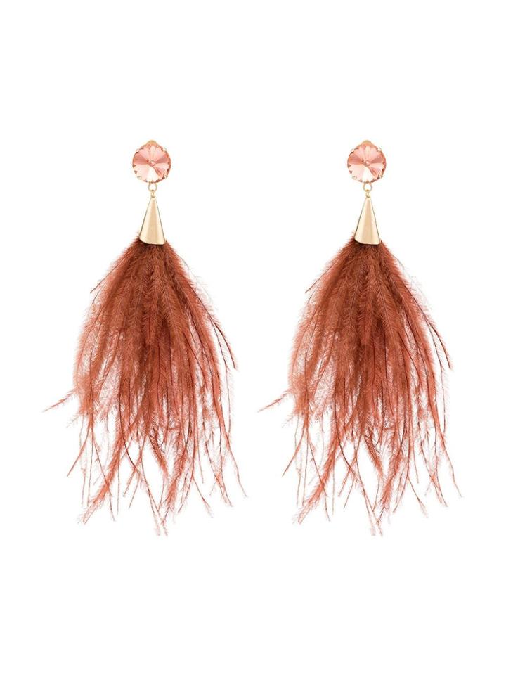 Rosantica Feather Crystal Clip-on Earrings - Brown