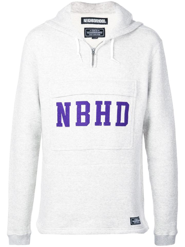 Neighborhood Logo Print Hoodie - Grey