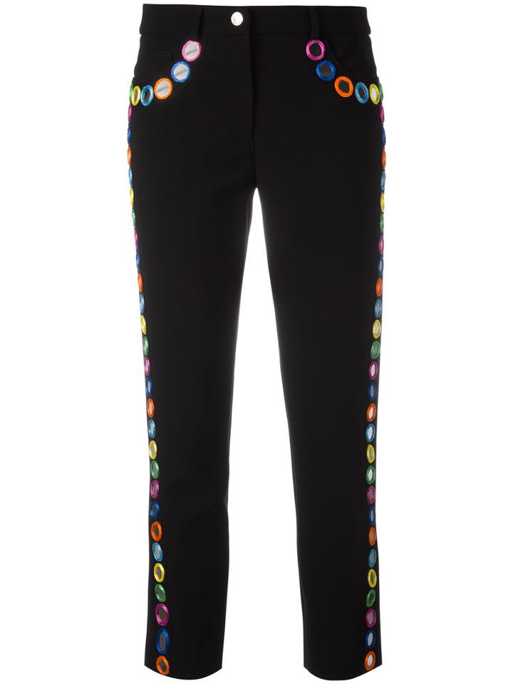 Moschino Mirror Embroidered Cropped Trousers, Women's, Size: 38, Black, Polyester/triacetate