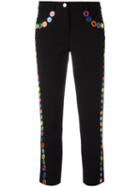 Moschino Mirror Embroidered Cropped Trousers, Women's, Size: 38, Black, Polyester/triacetate