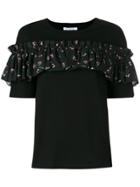 Vivetta Floral Ruffled Strap T-shirt - Black