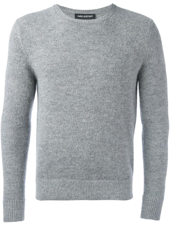 Neil Barrett Crew Neck Jumper, Men's, Size: Medium, Grey, Alpaca/nylon