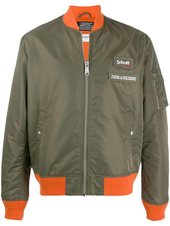 Zadig & Voltaire X Schott Contrast Trim Bomber Jacket - Green