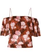 Ganni Off-the-shoulder Floral Top - Brown