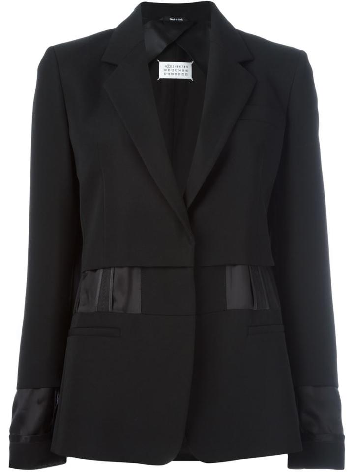 Maison Margiela Contrast Panel Blazer, Women's, Size: 40, Black, Viscose/virgin Wool