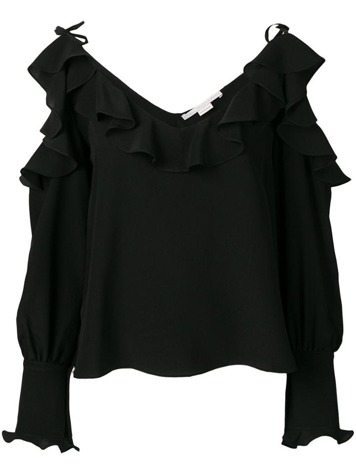 Stella Mccartney Ruffled Cold-shoulder Blouse - Black
