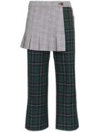 Sandy Liang Apron High Waisted Check Cotton Trousers - Tartan