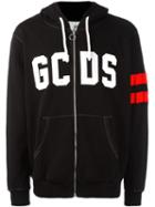 Gcds Logo Print Zipped Hoodie, Men's, Size: Large, Black, Cotton
